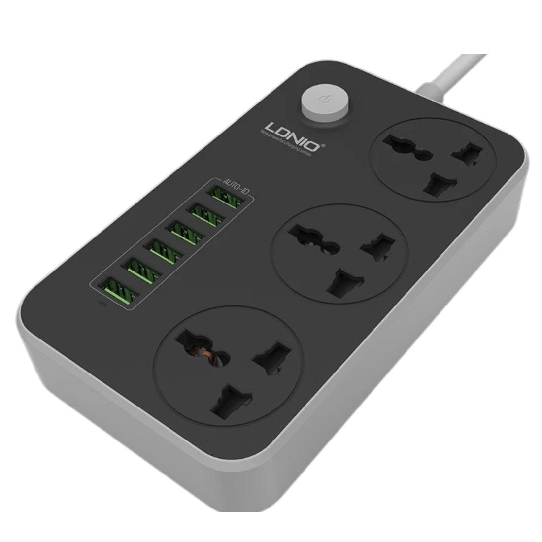 Ldnio SC3604 Power Strip with 3 AC Sockets and 6 USB Ports – Black