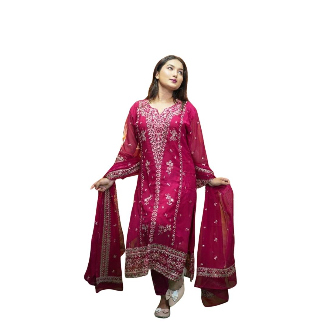 Georgette Embroidered Three Piece Set for Women