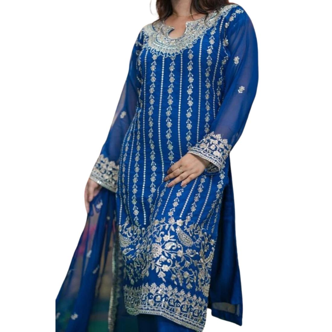Georgette Embroidered Three Piece Set for Women | Festive Party Wear Dress