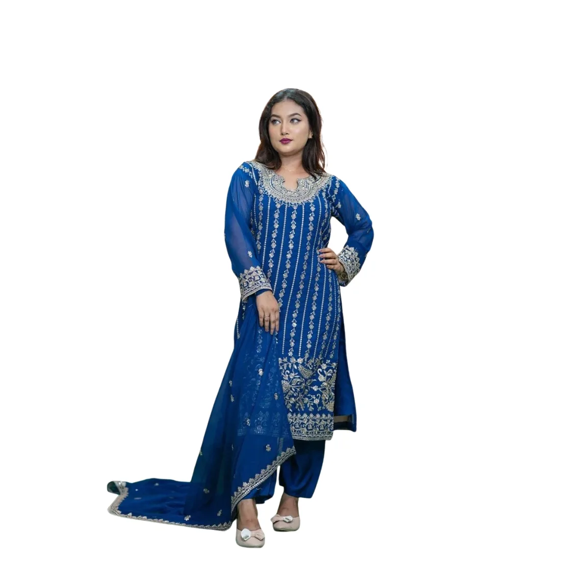 Georgette Embroidered Three Piece Set for Women | Festive Party Wear Dress