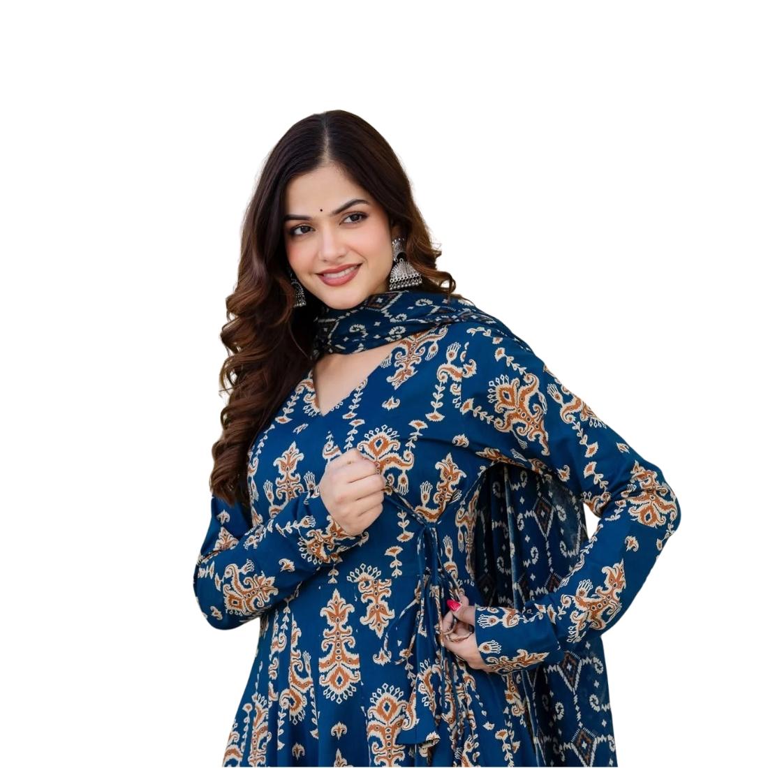Ruhani Anarkali Suit Set with Mul Cotton Dupatta