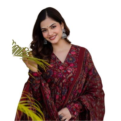 Ruhani Anarkali Suit Set with Mul Cotton Dupatta