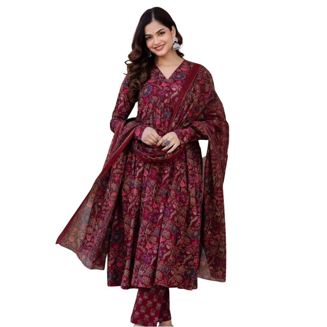 Ruhani Anarkali Suit Set with Mul Cotton Dupatta