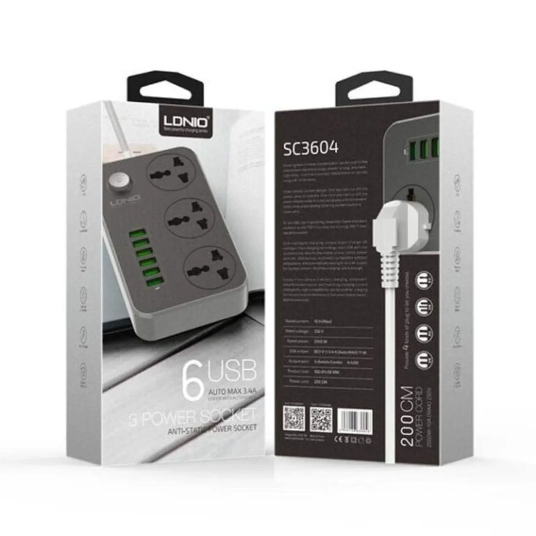 Ldnio SC3604 Power Strip with 3 AC Sockets and 6 USB Ports – Black thumb 2