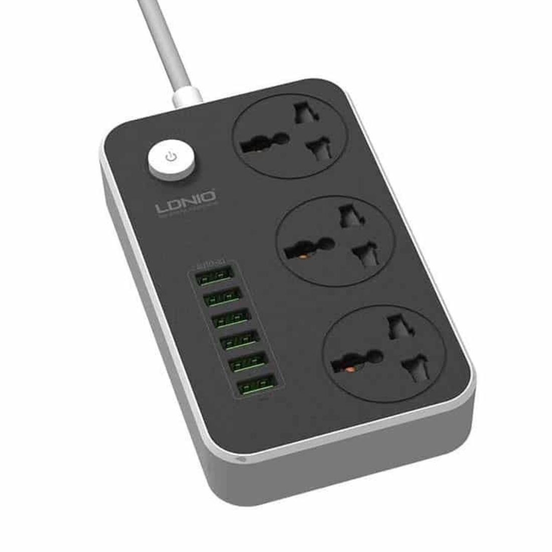 Ldnio SC3604 Power Strip with 3 AC Sockets and 6 USB Ports – Black