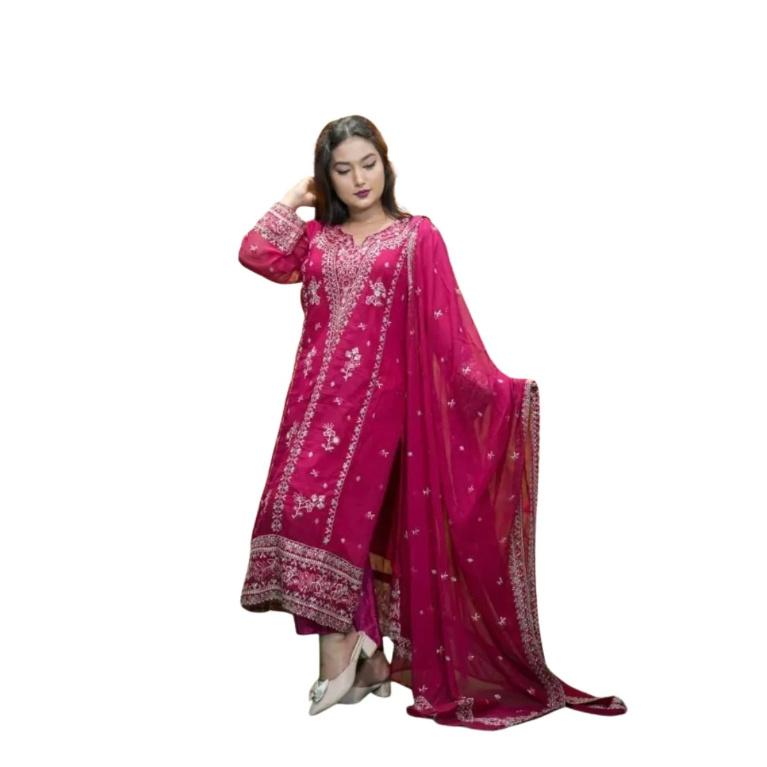 Georgette Embroidered Three Piece Set for Women thumb 3