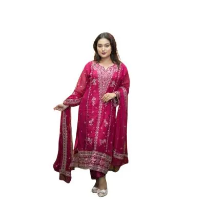 Georgette Embroidered Three Piece Set for Women