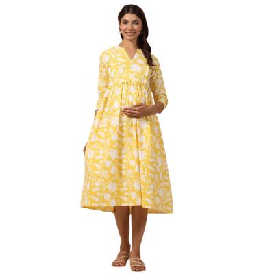 Pregnent Woman Floral Print A-Line Dress with Insert Pocket