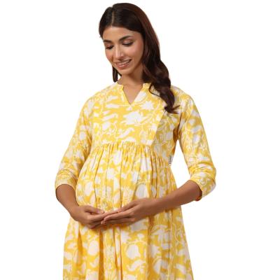 Pregnent Woman Floral Print A-Line Dress with Insert Pocket